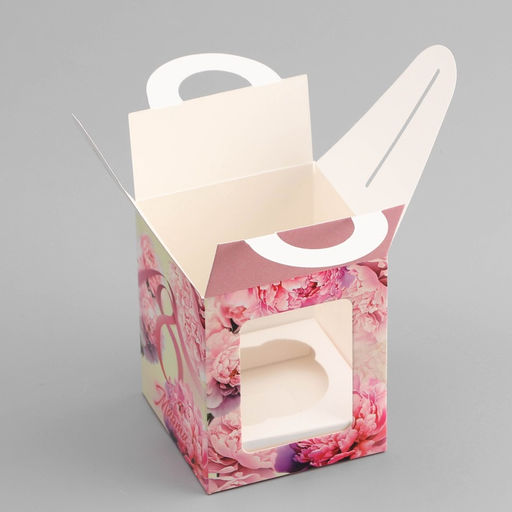 Цена за 5 шт. Коробка для 1 капкейка, 8 марта, 9.2?9.2?11.1 см