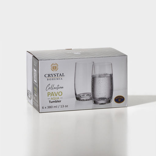 Стаканы PAVO AQUA, 380 мл, набор 6 шт., стекло, прозрачные