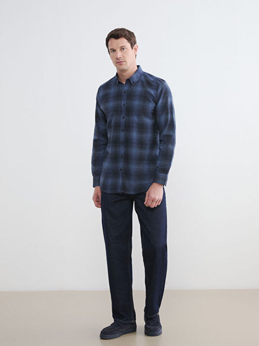 Regular Fit Y?n Kar???ml? Erkek G?mlek