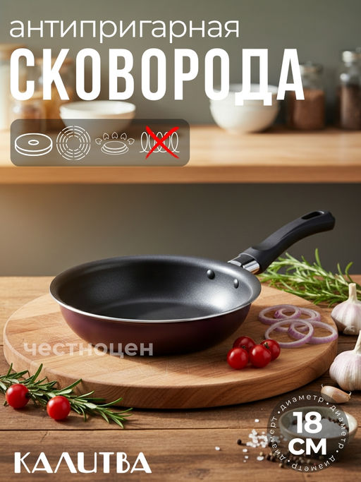 Сковорода 180мм без крышки, 1 ручка Сплав А5 3671813 (серия ВИОЛЕТ)