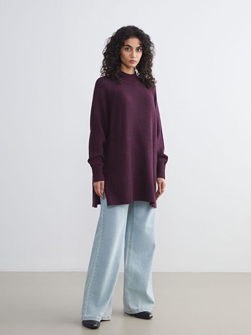 Dik Yaka Oversize Kad?n Triko Tunik