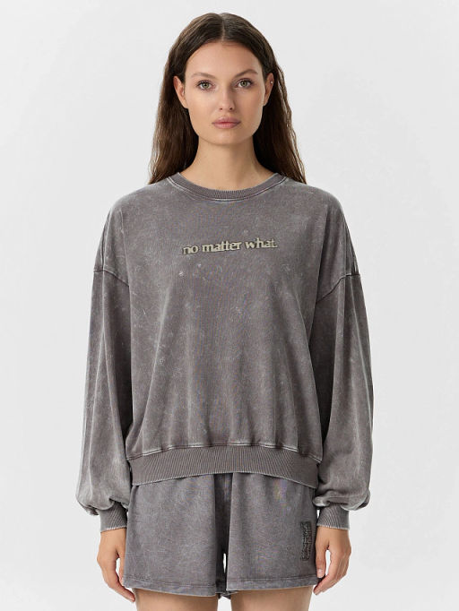 Свитшот женский серый с обработкой эйсид и надписью no matter what - Mark formelle фото 2