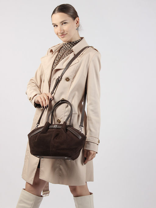 LACCOMA сумка Y2346F-темно коричневый натуральная замша, натуральная кожа полиэстер