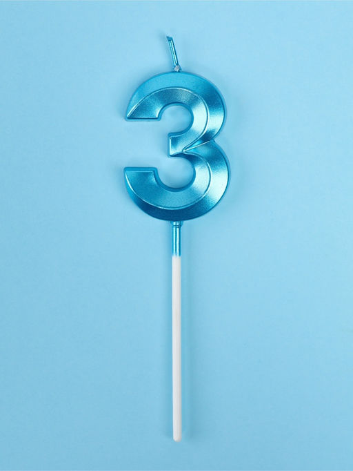Цена за 2 шт. Свеча в торт на шпажке «Грань», цифра 3, голубая, 5 см