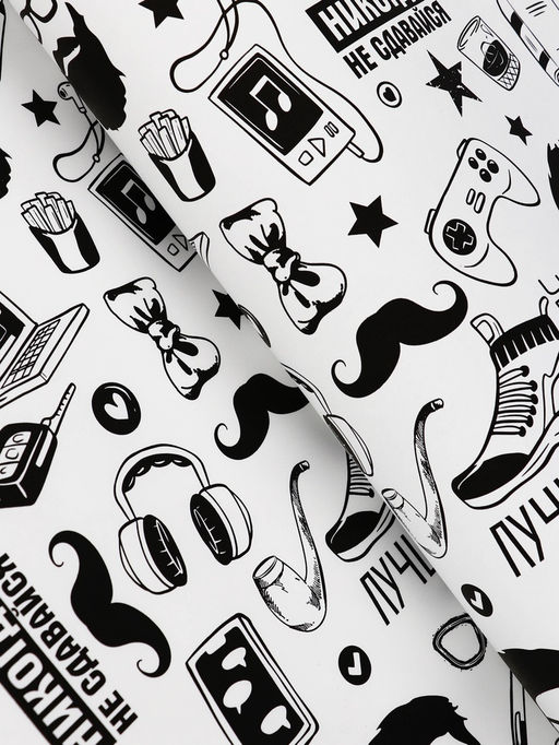 Бумага упаковочная крафт На стиле черный цвет на белом фоне, 0.72?105% м, 60 г