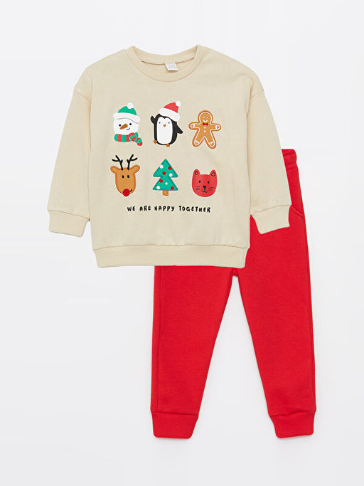 Bisiklet Yaka Y?lba?? Temal? Uzun Kollu Erkek Bebek Sweatshirt ve E?ofman Alt 2li Tak?m