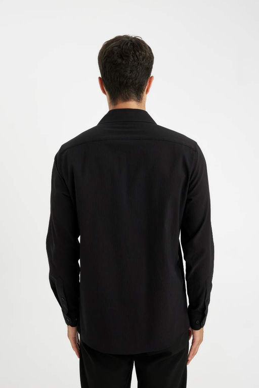 Рубашка с длинными рукавами и жатым воротником поло Modern Fit - Defacto фото 6