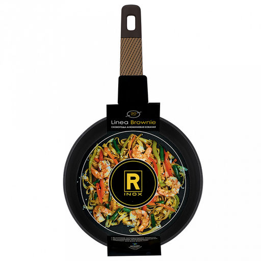 Сковорода с антипригарным покрытием "Brownie" д20см, h4,8см, s2,8мм, дно д3,5мм, индукционное дно д15,5см, алюминий, бакелитовая ручка с покрытием "soft-touch", "Regent" (Китай) Подходит для всех видов плит, включая индукционную.