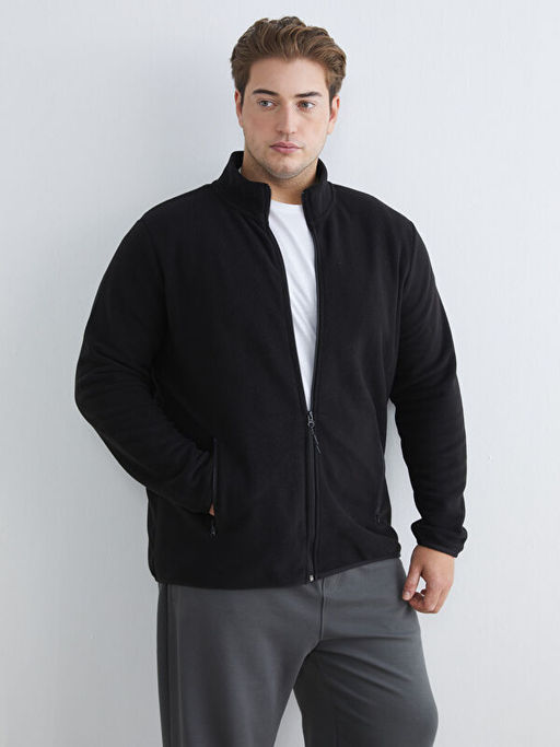 Standart Kal?p Dik Yaka Polar Erkek Fermuarl? Sweatshirt