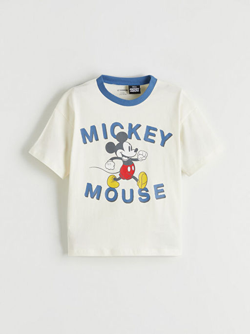 Bisiklet Yaka Mickey Mouse Bask?l? Erkek ?ocuk Ti??rt