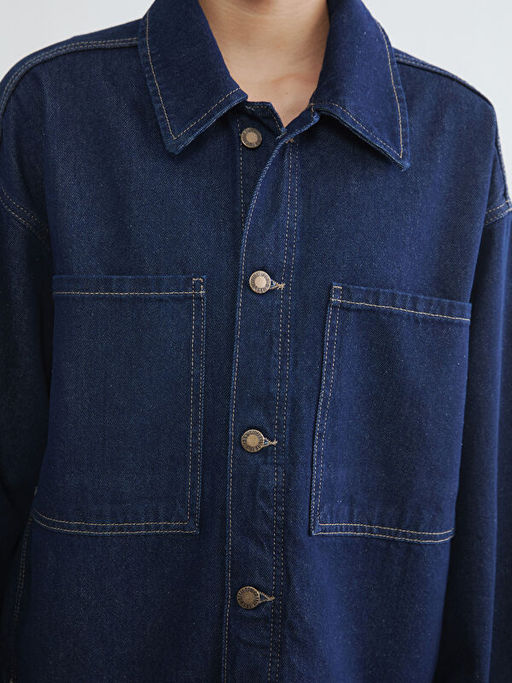 G?mlek Yaka Oversize Kad?n Jean Ceket