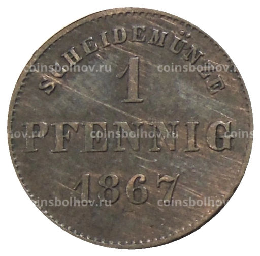 Монета 1 пфенниг 1867 года Германские государства Саксен-Мейнинген