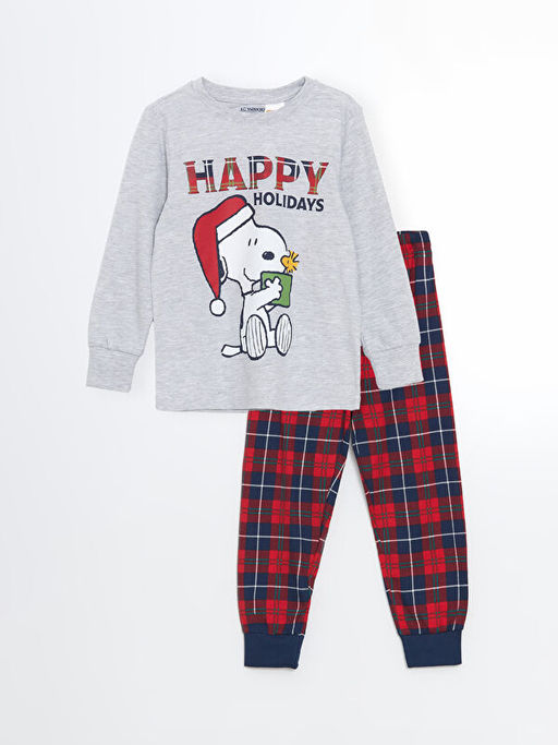 Bisiklet Yaka Snoopy Bask?l? Erkek ?ocuk Pijama Tak?m?
