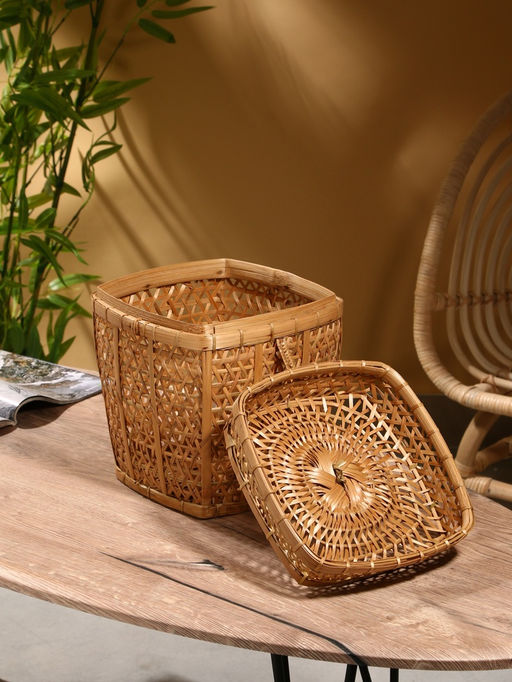 Корзина плетёная «Баскет», 24×24×28 см, бамбук, светлая