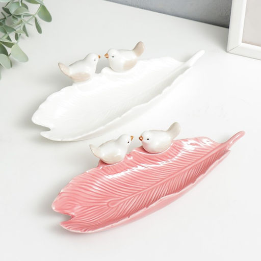 Фигурка-подставка для мелочей «Птички на длинном листе», керамика, 5×20.5×7.5 см, МИКС