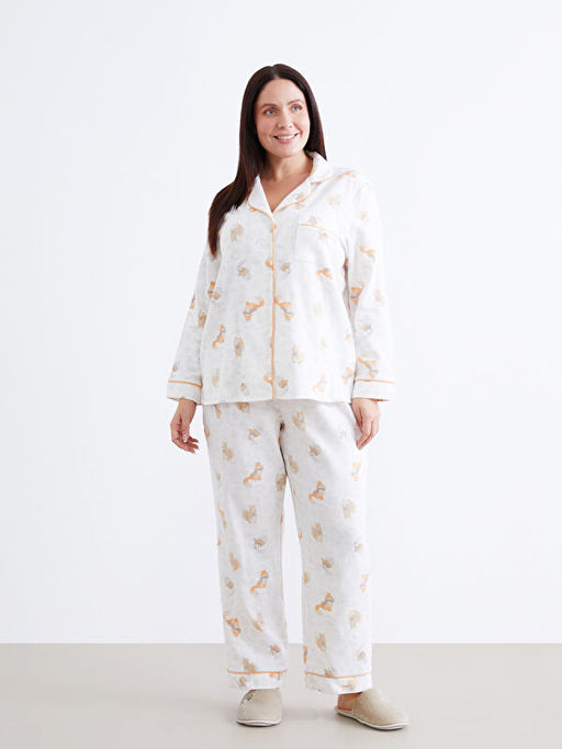 G?mlek Yaka Desenli Kad?n Pijama Tak?m?