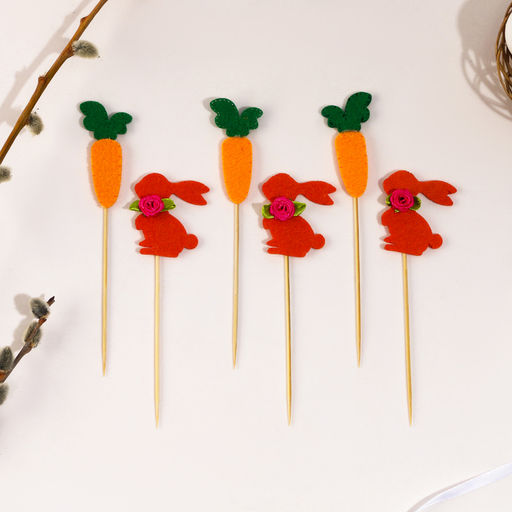 Топпер Заяц, с бантиком и морковкой, набор 6 шт. - Страна карнавалия фото 4