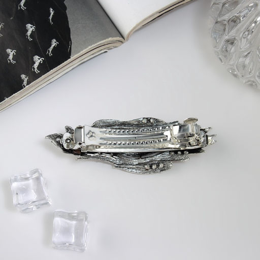 Заколка - автомат для волос «Софи», полосы-волны блеск, 9.5 см, серебро