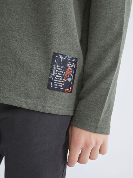 Bisiklet Yaka Uzun Kollu Bask?l? Erkek Ti??rt