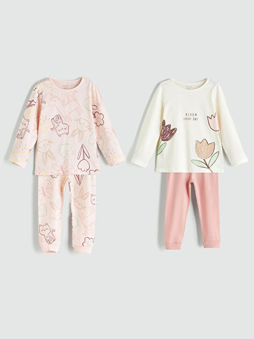 Bask?l? K?z Bebek Pijama Tak?m? 2li