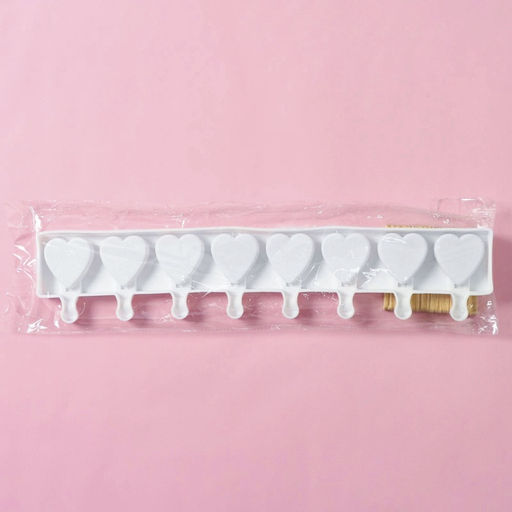 Форма для мороженого Доляна Сердца. Макси, силикон, 49?6.5?2 см, 8 ячеек, палочки 50 шт., белая