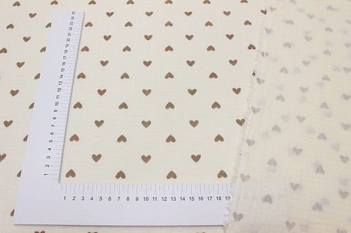 Муслин двухслойный с эф.жатости Бежевые сердечки цв.сливочный, ш.1.4м, хлопок-100%, 120гр/м.кв - Купава фото 4