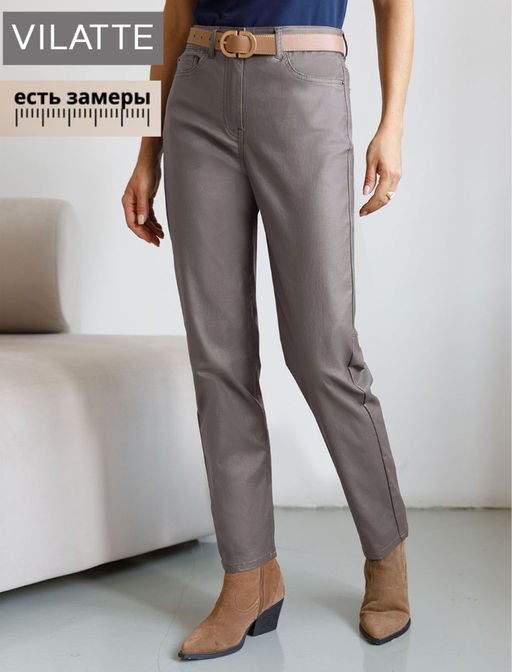 Брюки Vilatte mom fit с покрытием под кожу кофейный
