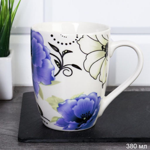 Кружка 380 мл Цветы / 4805-12-4 /уп / Синяя/ 2 СОРТ