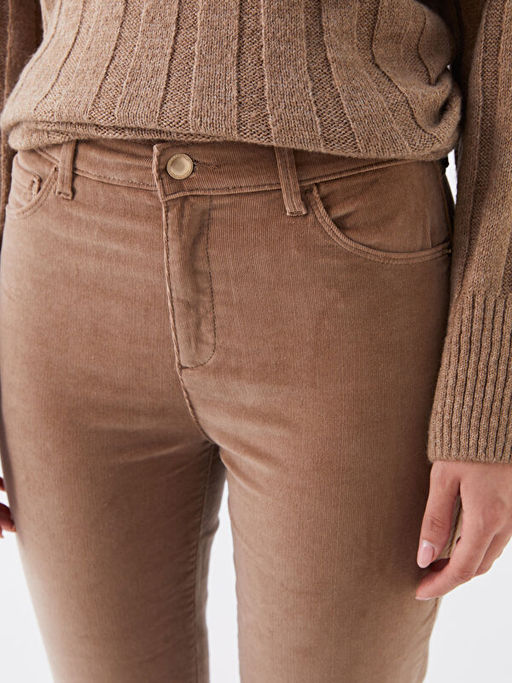 Normal Bel Dar Fit D?z Kadife Kad?n Pantolon