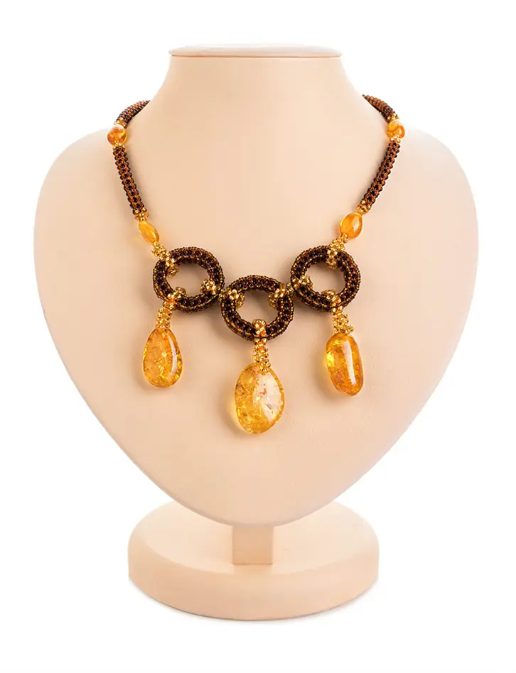 Оригинальное плетёное колье из бисера и натурального янтаря Лукоморье - Амберхолл фото 6