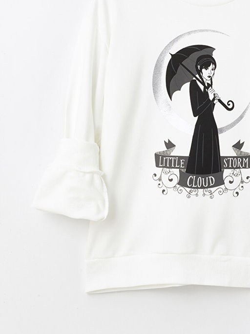 Bisiklet Yaka Wednesday Bask?l? Uzun Kollu K?z ?ocuk Sweatshirt