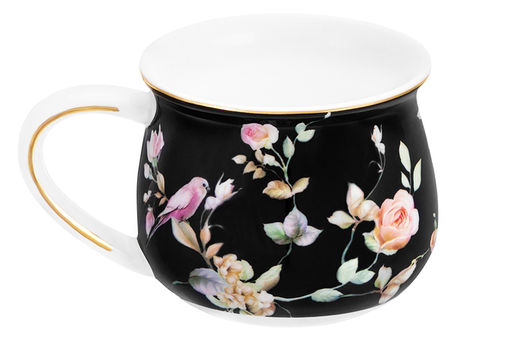 Кружка 250 мл 11,5*8,5*7 см Певчие птички на черном бочонок NEW BONE CHINA - Elan gallery фото 7