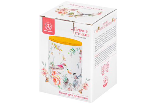 Банка д/хранения 750 мл 10*10*13,5 см Певчие птички+дер. крыш. с сил. упл. NEW BONE CHINA, фарфор - Elan gallery фото 4