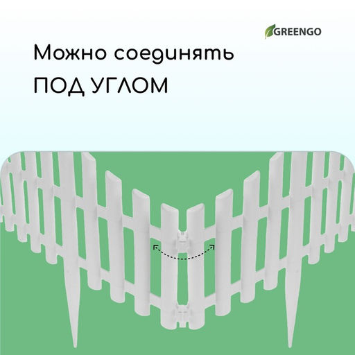 Ограждение декоративное, 30×300 см, 5 секций, пластик, белое, Greengo