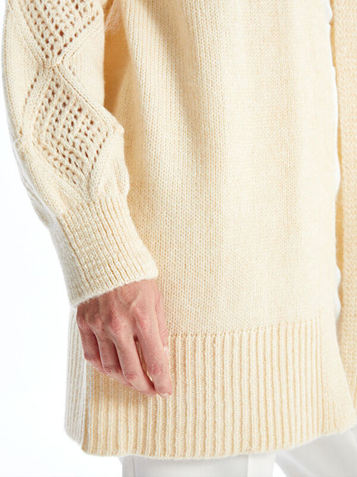 ?al Yaka Kendinden Desenli Uzun Kollu Kad?n Triko H?rka