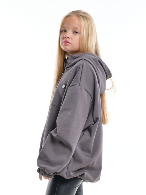 Худи оверсайз с капюшоном на молнии утепленное с карманом UD 8038 графит - Mini maxi фото 6