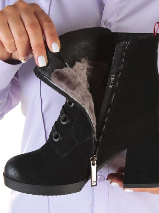 04-R180-1 BLACK Ботинки зимние женские (натуральная замша, натуральный мех) - Фабричный китай фото 5