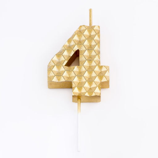 Свеча в торт на шпажке Соты, цифра 4, 7 см, золото - Simaland фото 3