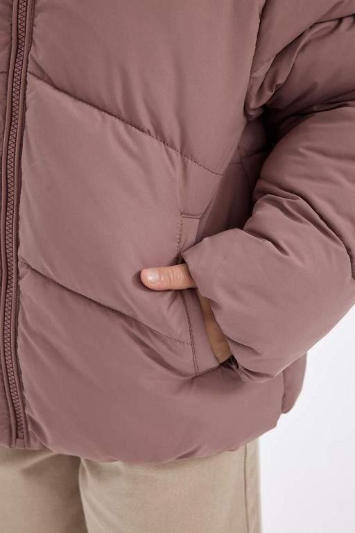 Водоотталкивающее пальто с капюшоном для девочек - Defacto фото 4