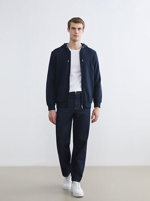 Kap??onlu Uzun Kollu Erkek Fermuarl? Sweatshirt