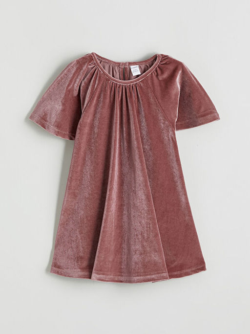 Bisiklet Yaka Kadife K?z ?ocuk Elbise