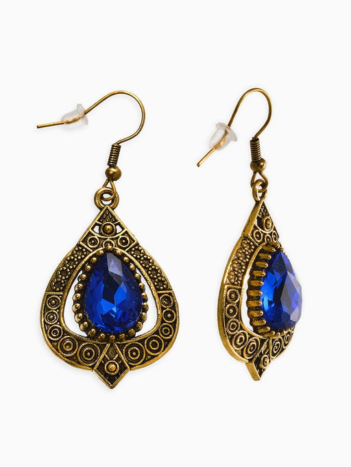 Цена за 2 шт. Серьги со стразми «Капля», синие в чернёном золоте