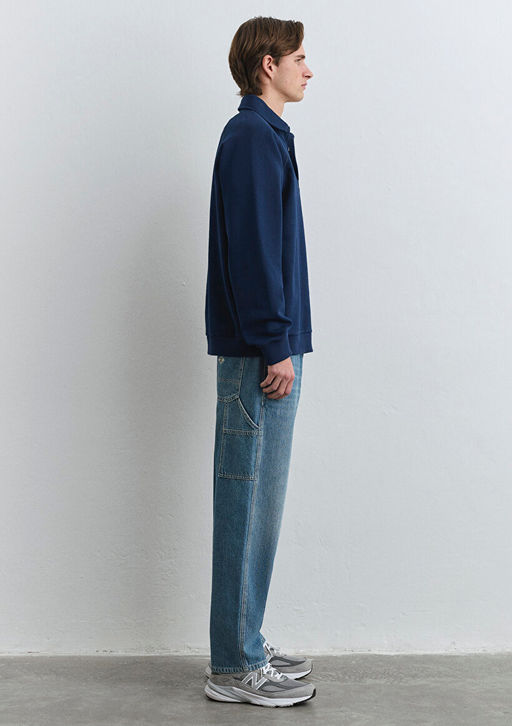 Polo Yaka Mavi Patch Logo Lacivert Sweatshirt