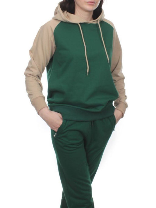 NOE103 BEIGE/GREEN Костюм спортивный женский (хлопок 90%, полиэстер 10%)