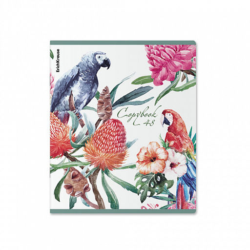 Цена за 5 шт. Тетрадь общая ученическая ErichKrause Тропические птицы, 48 листов, клетка, мат.лам.+выб. УФ-лак+тиснение фольгой+конгрев, доп.лист_MIX-PACK  фото 5