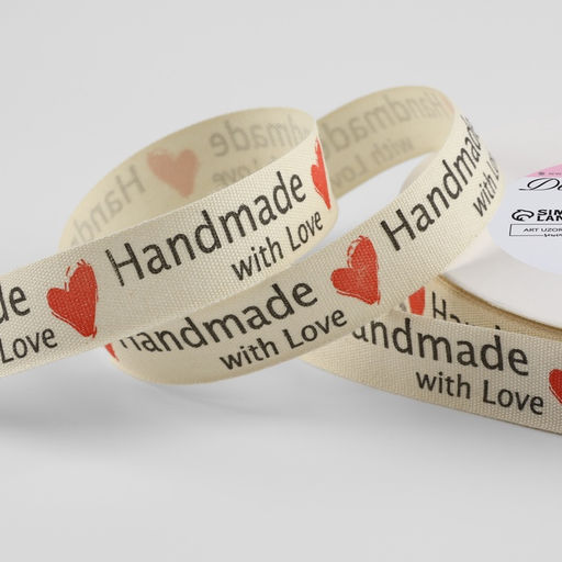 Лента хлопковая Handmade with love, 15 мм, 23 м 1 м, бежевая