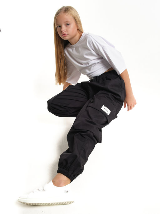 Джоггеры карго брюки унисекс 33-67077 черный - Mini maxi фото 9