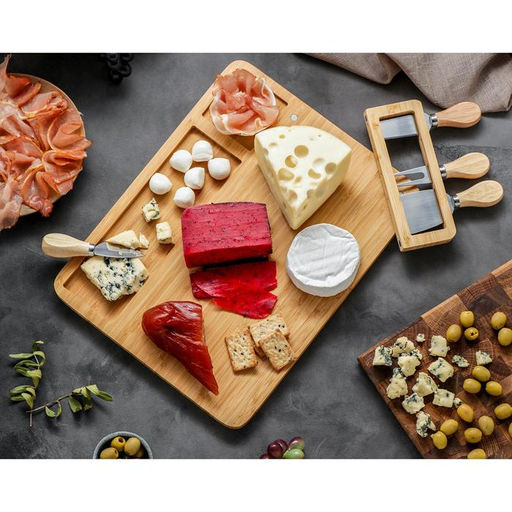 Набор для подачи сыра Доляна «Маасдам», 4 ножа, соусник, бамбук