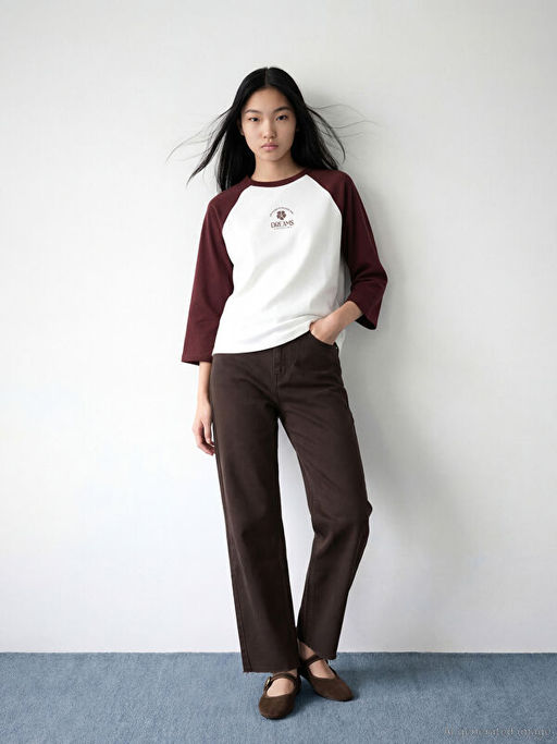 Bisiklet Yaka Bask?l? Kad?n Sweatshirt