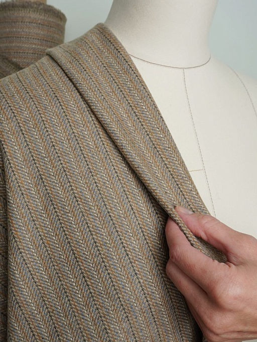 Шерсть пальтово-костюмная Твид Полоска-пунктир цв.бежевый, ш.1.5м, шерсть-30%, п/э-70%, 330гр/м.кв - Купава фото 12